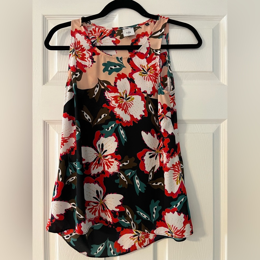 CAbi Hibiscus Red and White Floral Top